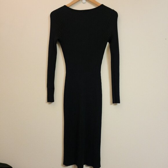 Abercrombie & Fitch O-Ring Midi Sweater Dress Rib Knit V Neck Long Slv Women S - Picture 9 of 13
